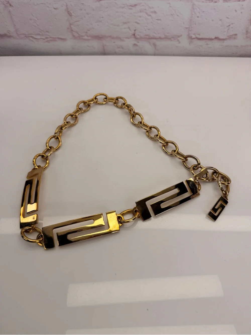 Versace Vintage Greca Gold Tone Geometric Chain Belt